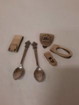 FOUR MONEY CLIPS INCL. SOME SILVER WITH TWO ROLEX BUCHERER TEASPOONS