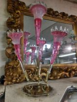 SILVER PLATE & CRANBERRY GLASS EPERGNE