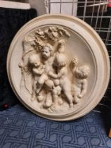 ONE LARGE PLASTER PLAQUE WITH CHERUBS 72CMS (H) X 72CMS (W) APPROX