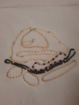 COLLECTION OF PEARL NECKLACES SOME HAVE 9CT GOLD CLASP & SOME SILVER