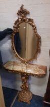 GILT & ONYX CHERUB HALL TABLE & MIRROR