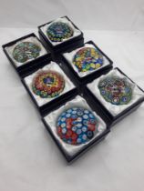 SIX BOXED MILLEFIORI PAPERWEIGHTS
