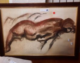 RECLINING NUDE - PASTEL ON CHARCOAL ON PAPER 46CMS X 76CMS
