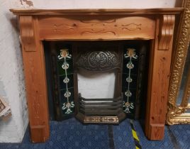 CAST IRON FIREPLACE SURROUND WITH TILES & A WOODEN SURROUND