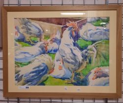 ANNA CHEREDNICHENKO (1917-2003) ''CHICKEN YARD'' WATERCOLOUR - PENCIL/PAPER 47CMS X 64CMS