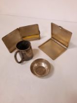 TWO SILVER CIGARETTE CASES & SILVER JUG & DISH