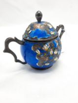 SILVER & ENAMELLED POT & LID - 11 CMS (H) APPROX
