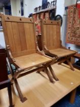 PAIR OAK CHURCH CHAIRS