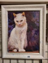 ANATOLIY DEMENKO (XX CENTURY) '' A CAT ON HIS OWN MIND'' OIL ON CANV AS 40.5CMS X 30.5CMS