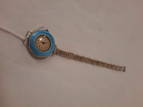 EARLY 925 SILVER ENAMELLED WRISTWATCH