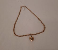 9CT GOLD CHAIN WITH GOLD PLATED HEART PENDANT - 5.5 GRAMS APPROX (CHAIN ALONE)