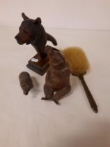 BLACK FOREST NUT CRACKER, 2 BEAR FIGURES & AN ART DECO BRUSH