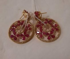 18CT GOLD RUBY & DIAMOND EARRINGS - 31.60 GRAMS APPROX - 2 CARATS OF DIAMONDS APPROX