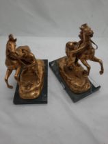 PAIR OF HORSE FIGURES ON MARBLE BASE