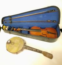 VIOLIN BOW & CASE WITH A BANJO