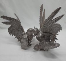 PAIR OF SILVER PLATED FIGHTING COCKS