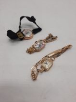 THREE 9CT GOLD LADIES WATCHES