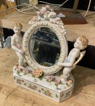 MEISSEN STYLE PORCELAIN CHERUB MIRROR