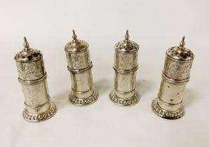 SET OF FOUR SILVER SALT & PEPPER POTS