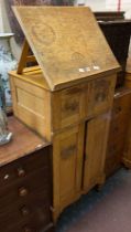 OAK CABINET WITH DRAWERS - LIFT UP TOP