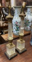 PAIR OF BRASS & CUT GLASS CORITHIAN COLUMN LAMPS