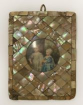 MOTHER OF PEARL FRAMED MINIATURE CHILDS PORTRAIT 15.5CMS (H) X 11.5CMS (W) APPROX