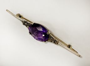 SILVER AMETHYST BAR BROOCH