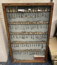 LARGE SPOON COLLECTION IN DISPLAY CASE WITH DETAILING BOOK - MOSTLY SILVER