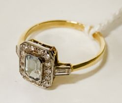 WHITE GOLD AQUAMARINE & DIAMOND RING - SIZE M