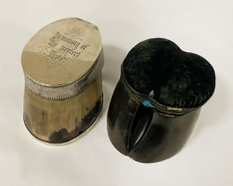 HORSE HOOF INKWELL INSCRIBED ''IN MEMORY OF THE PERFECT 20'S'' WITH A HORSE HOOF PIN CUSHION