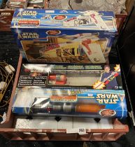 HASBRO BOXED GUN SHIP WITH A DARTH MAUL DOUBLE SIDED LIGHT SABER AND AN ATTACK OF THE CLONE JEDA