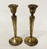 PAIR OF TALL SILVER CANDLESTICKS - 20CMS (H) APPROX