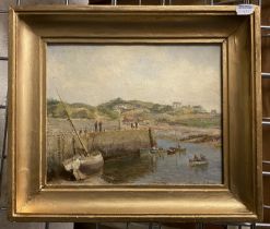 ATTRIBUTED TO TERRICK JOHN WILLIAMS (1860-1936) OIL ON BOARD ''A HARBOUR SCENE'' INDISTINCTLY SIGNED