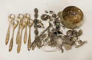 COLLECTION OF SILVER ITEMS 350 GRAMS APPROX