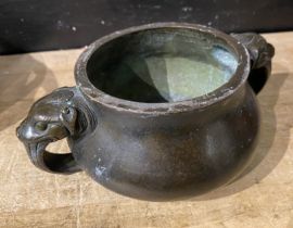 BRONZE CHINESE CENSER WITH HANDLES