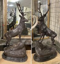 PAIR OF LARGE BRONZE STAGS - 74 CMS (H) APPROX