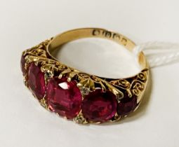 18CT GOLD RUBY & DIAMOND RING - SIZE N - 7.5 GRAMS APPROX