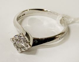 18CT WHITE GOLD & DIAMOND RING (0.32) RING SIZE (O) - 5 GRAMS APPROX