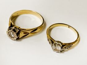 TWO 9CT GOLD DIAMOND RINGS - SIZE H & M