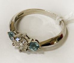 PLATINUM & TOPAZ RING WITH 0.50CT CENTRE DIAMOND WITH CERTIFICATE - SIZE J/K - 3.3 GRAMS APPROX