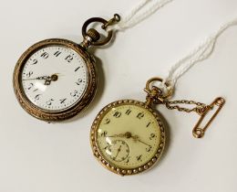 18CT GOLD DIAMOND & PEARL POCKET WATCH - FRENCH - AND A SILVER & GOLD POCKET WATCH