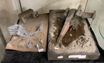 ICONIC MODEL OF LUKE SKYWALKER CRASHED X WING FIGHTER WITH A MODEL OF EWOKS IN BATTLE WITH AT AND
