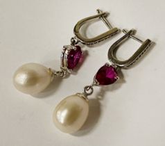 RUBY PEARL LEVER BACK EARRINGS