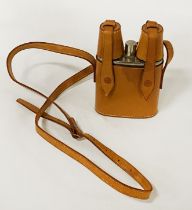 GERMAN DRINKING FLASK & SHOT CUPS IN LEATHER CASE