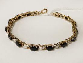 9CT GOLD SAPPHIRE & DIAMOND BRACELET - 9.1 GRAMS APPROX