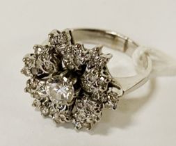 18CT WHITE GOLD DIAMOND CLUSTER RING - SIZE K - 5 GRAMS APPROX