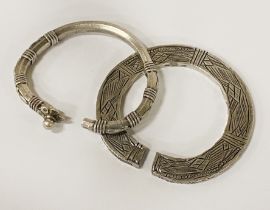 2 INDIAN SILVER TRIBAL BANGLES - HIGH SILVER - 9 OZS APPROX