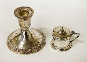 H/M SILVER DWARF CANDLESTICK WITH H/M SILVER MUSTARD POT