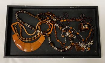 COLLECTION OF TRIBAL / ETHNIC NECKLACES INCL. AMBER & TIGERS EYE