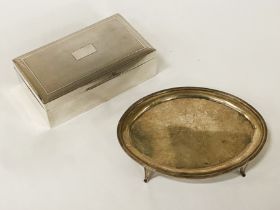 H/M SILVER CAMPHOR LINED CIGARETTE BOX WITH A SILVER RAISED DISH
